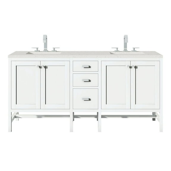 James Martin Vanities 72" Double Vanity, Glossy White w/ 3 CM Lime Delight Quartz Top
