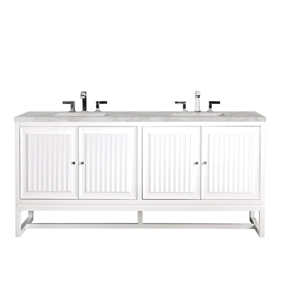 James Martin Vanities 72" Double Vanity, Glossy White w/ 3 CM Victorian Silver Quartz Top