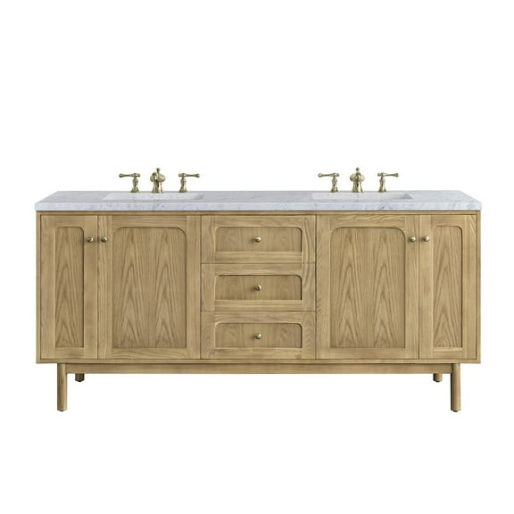 James Martin Vanities 72" Double Vanity, Light Natural Oak w/ 3 CM Carrara Marble Top