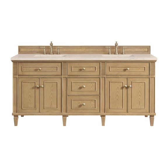 James Martin Vanities 72" Double Vanity, Light Natural Oak w/ 3 CM Ethereal Noctis Quartz Top
