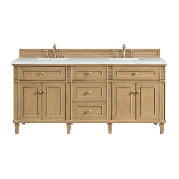 James Martin Vanities 72" Double Vanity, Light Natural Oak w/ 3 CM Ethereal Noctis Quartz Top