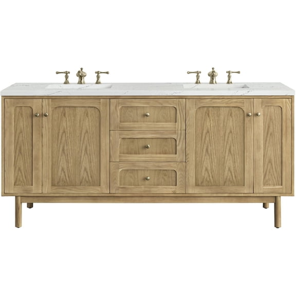 James Martin Vanities 72" Double Vanity, Light Natural Oak w/ 3 CM Ethereal Noctis Top