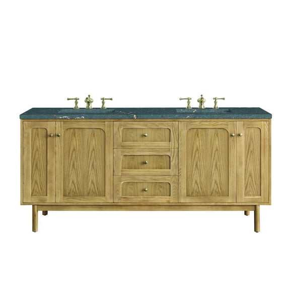 James Martin Vanities 72" Double Vanity, Light Natural Oak w/ 3 CM Parisien Bleu Top