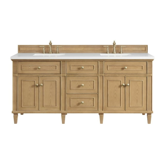 James Martin Vanities 72" Double Vanity, Light Natural Oak w/ 3 CM White Zeus Quartz Top