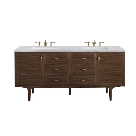 James Martin Vanities 72" Double Vanity, Mid-Century Walnut w/ 3 CM Arctic Fall Top