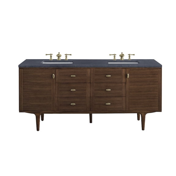 James Martin Vanities 72" Double Vanity, Mid-Century Walnut w/ 3 CM Charcoal Soapstone Top