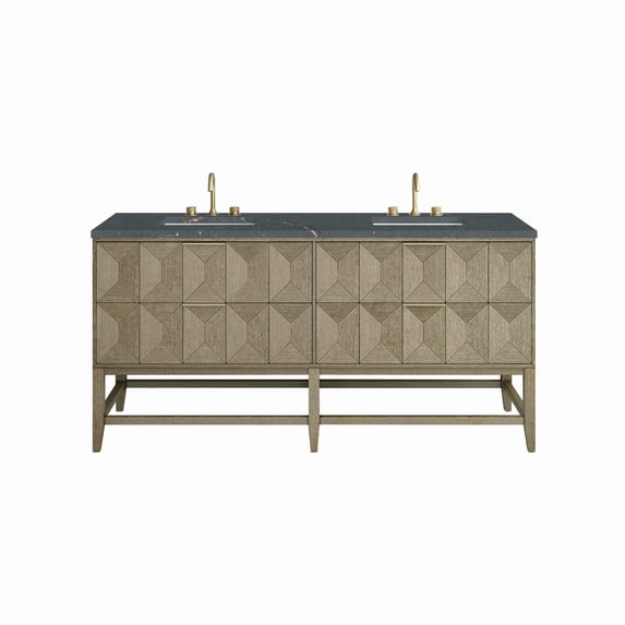 James Martin Vanities D100-V72-3Pbl Emmeline 72" Double Basin Ash Wood Vanity Set - Pebble