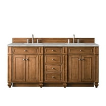 James Martin Vanities 72" Double Vanity, Saddle Brown w/ 3 CM Victorian Silver Quartz Top