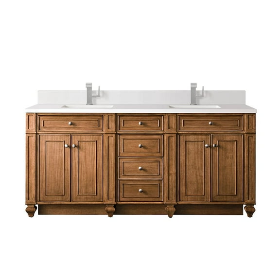 James Martin Vanities 72" Double Vanity, Saddle Brown w/ Single Hole 3 CM White Zeus Quartz Top