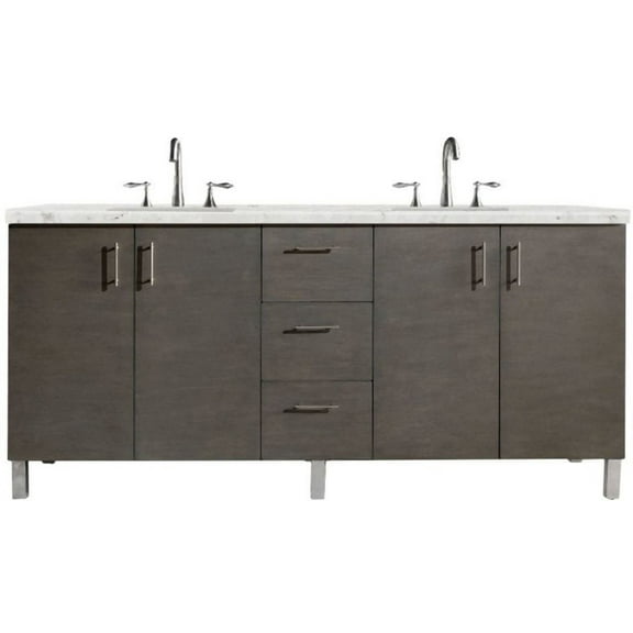 James Martin Vanities 72" Double Vanity, Silver Oak, w/ 3 CM Eternal Jasmine Pearl Quartz Top