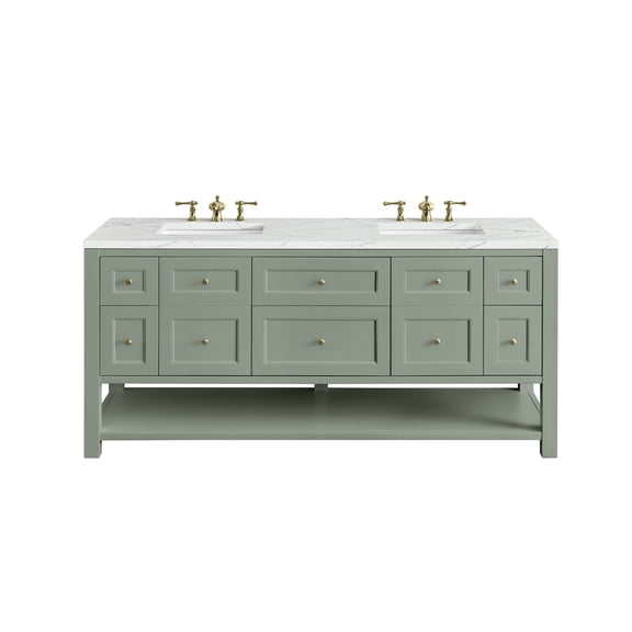James Martin Vanities 72" Double Vanity, Smokey Celadon w/ 3 CM Ethereal Noctis Top