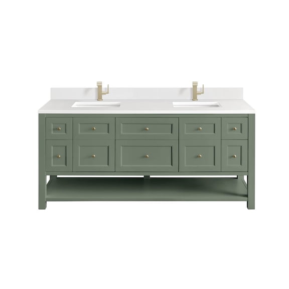 James Martin Vanities 72" Double Vanity, Smokey Celadon w/ Single Hole 3 CM White Zeus Top