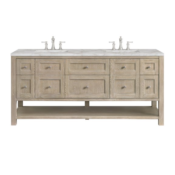 James Martin Vanities 72" Double Vanity, Whitewashed Oak w/ 3 CM Victorian Silver Quartz Top