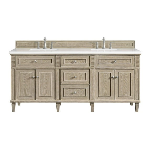 James Martin Vanities 72" Double Vanity, Whitewashed Oak w/ 3 CM White Zeus Quartz Top