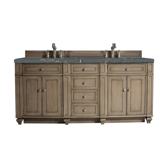 James Martin Vanities 72" Double Vanity, Whitewashed Walnut w/ 3 CM Parisien Bleu Quartz Top