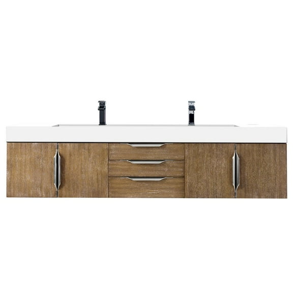James Martin Vanities 72" Double Wall Mount Vanity, Latte Oak, Brushed Nickel w/ Glossy White Top