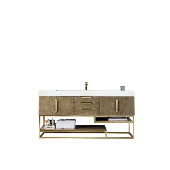 James Martin Vanities 72" Single Vanity, Latte Oak, Radiant Gold w/ Glossy White Composite Stone Top