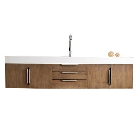 James Martin Vanities 72" Single Wall Mount Vanity, Latte Oak, Brushed Nickel w/ Glossy White Top