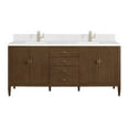 thumbnail image 1 of James Martin Vanities 72" Vanity, Mid Century Walnut w/ Single Hole 3 CM White Zeus Quartz Top, 1 of 2