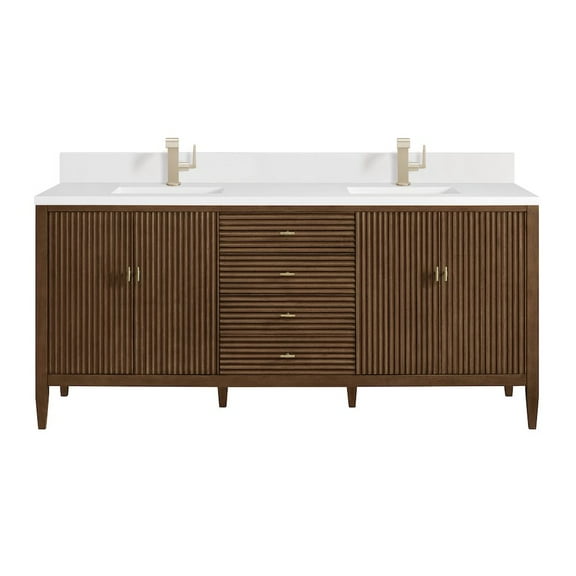 James Martin Vanities 72" Vanity, Mid Century Walnut w/ Single Hole 3 CM White Zeus Quartz Top