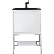 James Martin Vanities 23.6" Single Vanity Cabinet, Glossy White, Brushed Nickel Composite Top