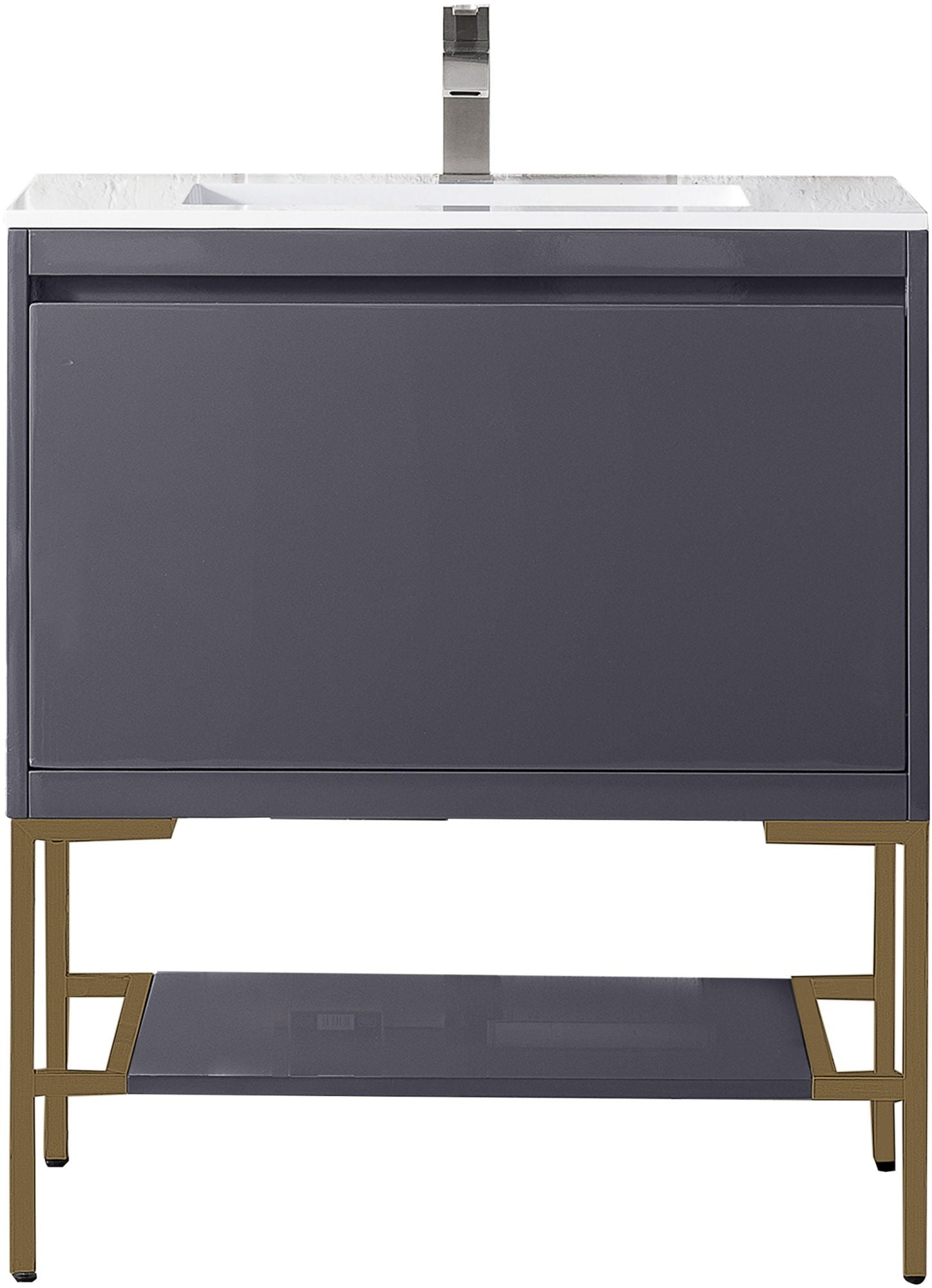 Milan 32" Modern Grey Glossy Single Vanity with White Top