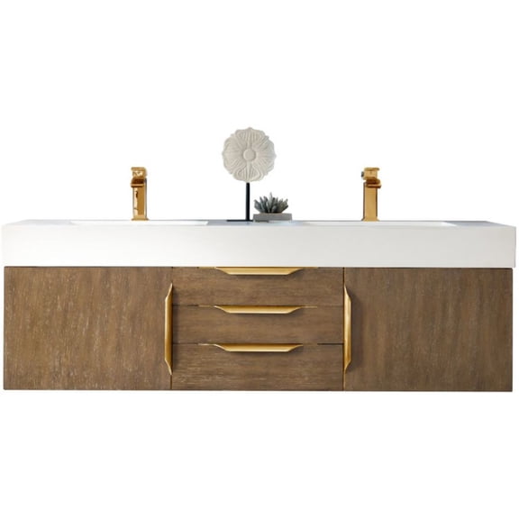 James Martin Vanities 983-V59d-W-G-Gw Columbia 60" Wall Mounted Double Basin Vanity Set -
