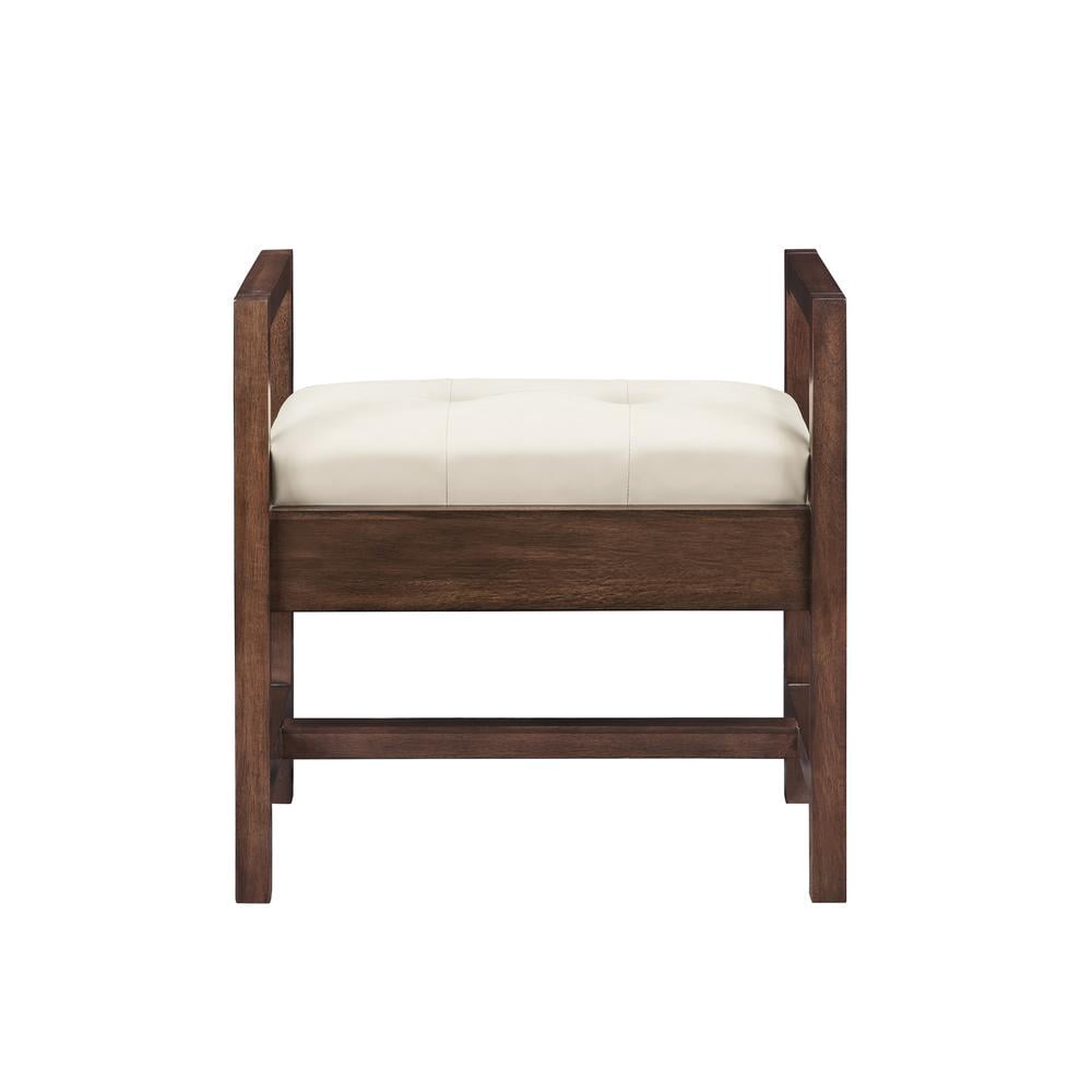 Addison 24.5" Mid-Century Acacia Bench with Daybreak Taupe Cushion