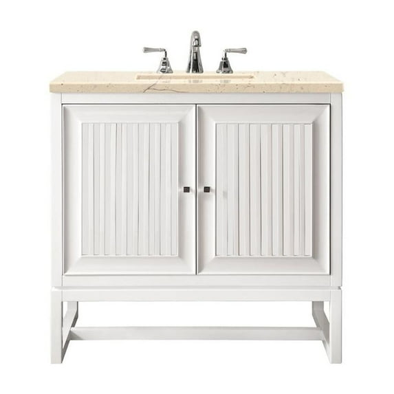 James Martin Vanities Athens 30" Single Vanity Cabinet, Glossy White, w/ 3 CM Eternal Marfil Top