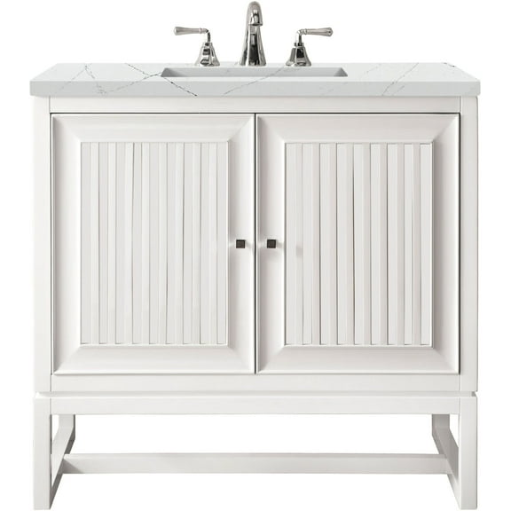 James Martin Vanities Athens 30" Single Vanity Cabinet, Glossy White, w/ 3 CM Ethereal Noctis Top