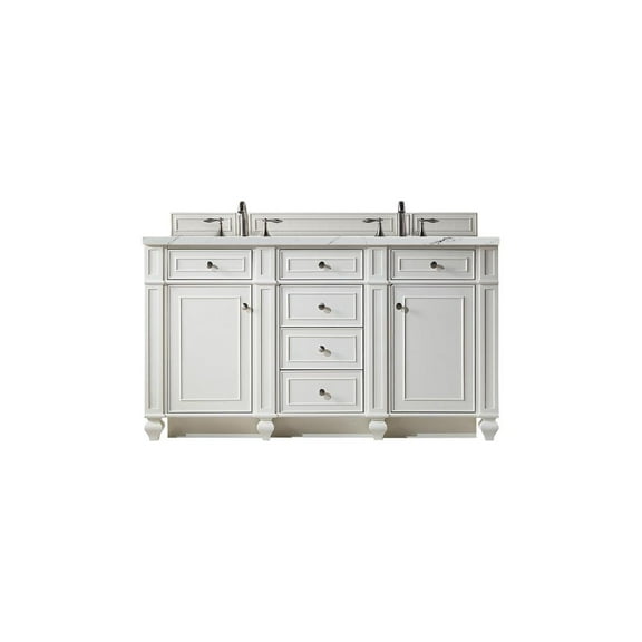 James Martin Vanities Bristol 60" Double Vanity, Bright White, w/ 3 CM Ethereal Noctis Quartz Top