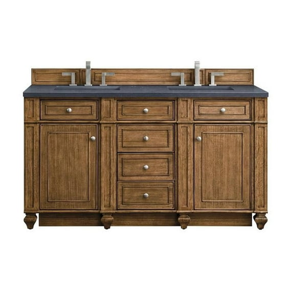 James Martin Vanities Bristol 60" Double Vanity, Saddle Brown, w/ 3 CM Charcoal Soapstone Quartz Top