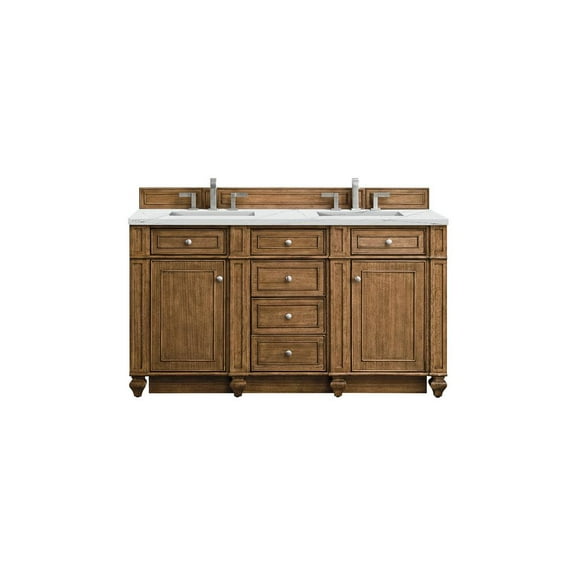 James Martin Vanities Bristol 60" Double Vanity, Saddle Brown, w/ 3 CM Ethereal Noctis Quartz Top