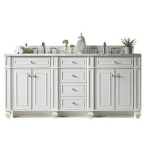 James Martin Vanities Bristol 72" Double Vanity, Bright White, w/ 3 CM Arctic Fall Solid Surface Top