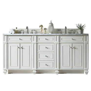 James Martin Vanities Bristol 72" Double Vanity, Bright White, w/ 3 CM Arctic Fall Solid Surface Top