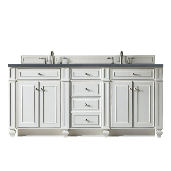 James Martin Vanities Bristol 72" Double Vanity, Bright White, w/ 3 CM Charcoal Soapstone Quartz Top