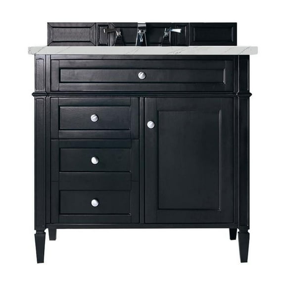 James Martin Vanities Brittany 36" Black Onyx Single Vanity w/ 3 CM Ethereal Noctis Quartz Top