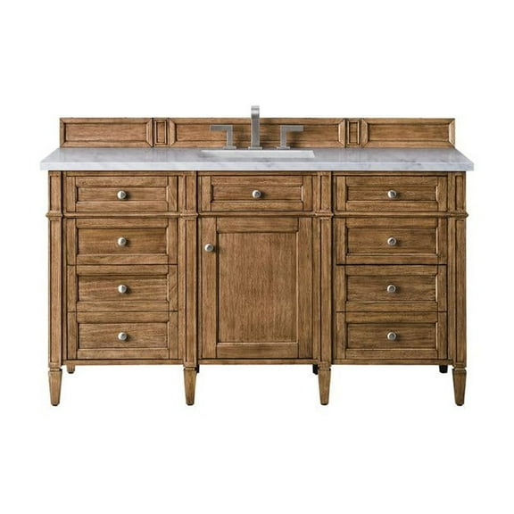 James Martin Vanities Brittany 60" Saddle Brown Single Vanity w/ 3 CM Arctic Fall Solid Surface Top