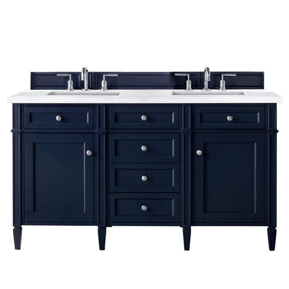 James Martin Vanities Brittany 60" Victory Blue Double Vanity w/ 3 CM Arctic Fall Solid Surface Top