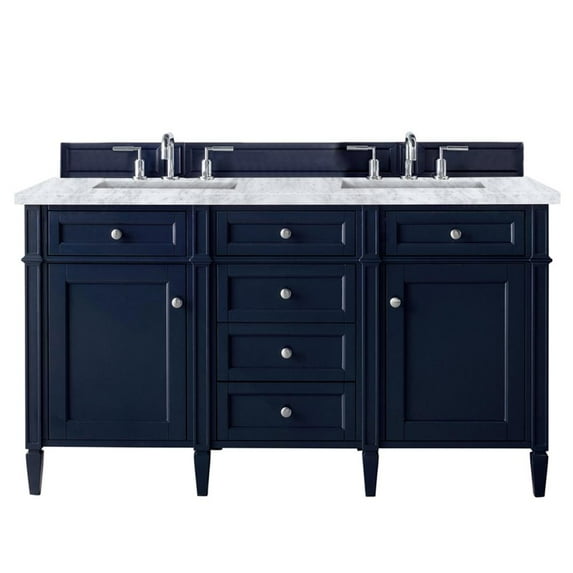 James Martin Vanities Brittany 60" Victory Blue Double Vanity w/ 3 CM Carrara Marble Top