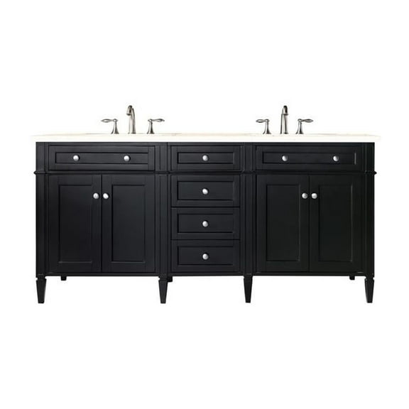 James Martin Vanities Brittany 72" Black Onyx Double Vanity w/ 3 CM Eternal Marfil Quartz Top
