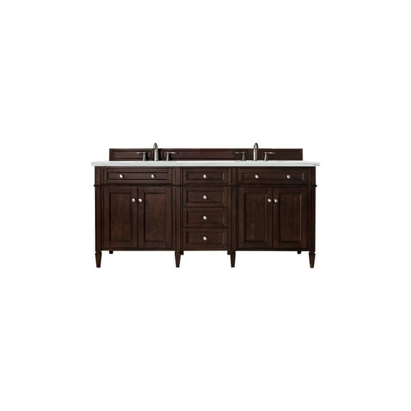 James Martin Vanities Brittany 72" Burnished Mahogany Double Vanity w/ 3 CM Ethereal Noctis Quartz Top