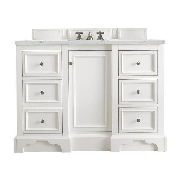 James Martin Vanities De Soto 48" Single Vanity, Bright White w/ 3 CM Ethereal Noctis Quartz Top