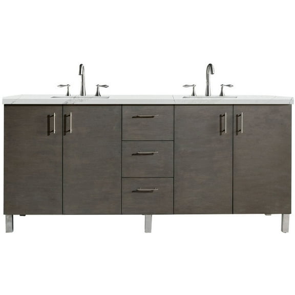 James Martin Vanities Metropolitan 72" Double Vanity, Silver Oak, w/ 3 CM Ethereal Noctis Quartz Top
