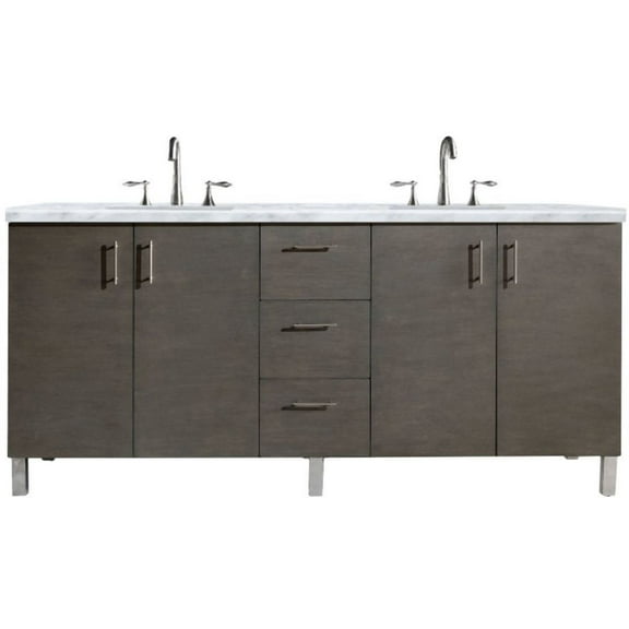 James Martin Vanities Metropolitan 72" Silver Oak Double Vanity w/ 3 CM Carrara Marble Top