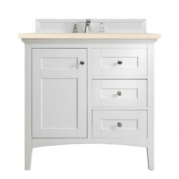 James Martin Vanities Palisades 36" Single Vanity, Bright White, w/ 3 CM Eternal Marfil Quartz Top