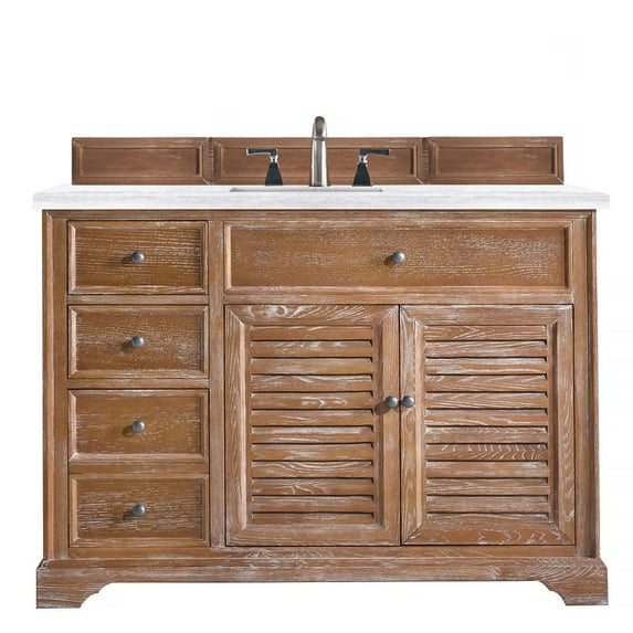 James Martin Vanities Savannah 48" Driftwood Single Vanity w/ 3 CM Arctic Fall Solid Surface Top