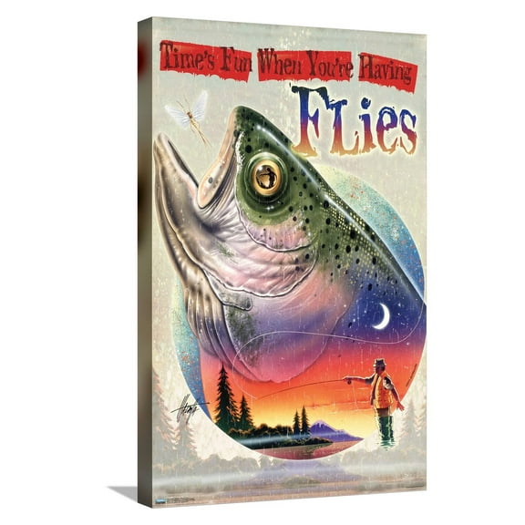 James Mazzotta - Bass Fly Fish Canvas Wall Poster, 14.725" x 22.375"