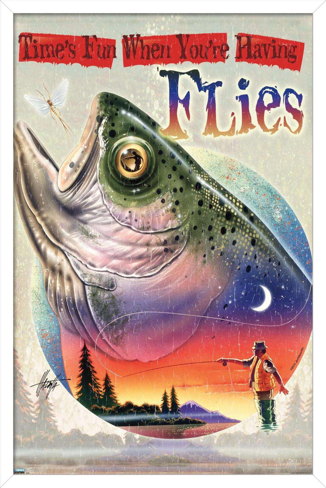 James Mazzotta - Bass Fly Fish Wall Poster, 14.725" x 22.375", Framed