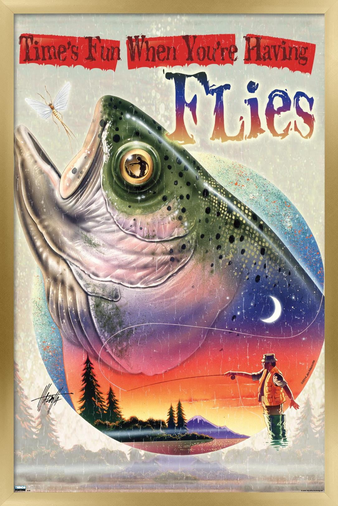 James Mazzotta - Bass Fly Fish Wall Poster, 14.725" x 22.375", Framed